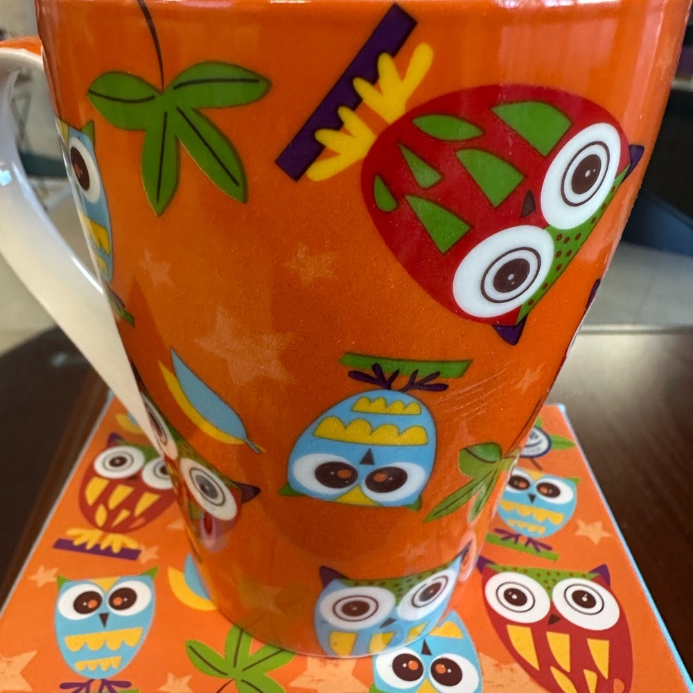 12 oz. Whimsical Calico Owl Bone China Cup - Picture 2 of 3